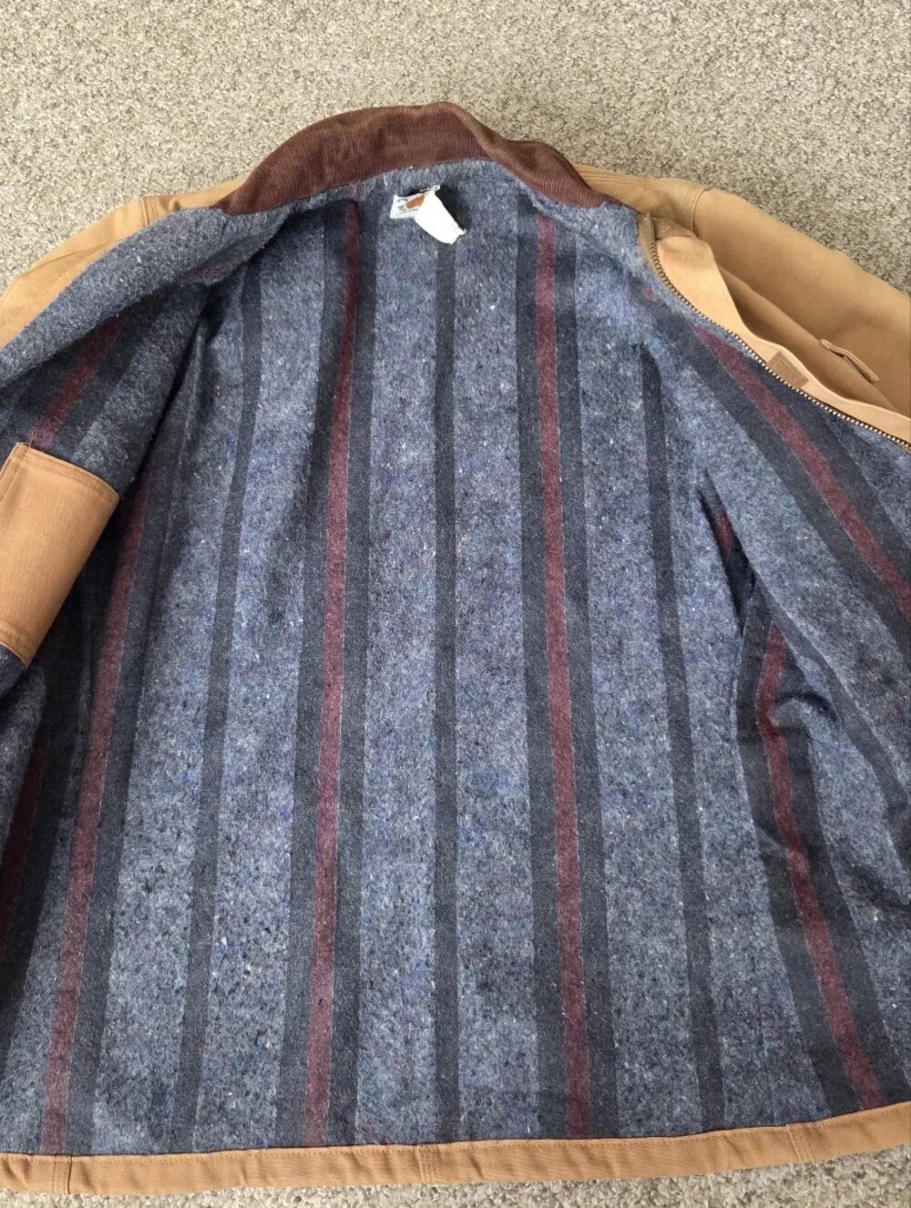 Vtg Carhartt Mens Barn Coat Sz 42 Brown Duck Canvas Blanket-Lined USA Union Made